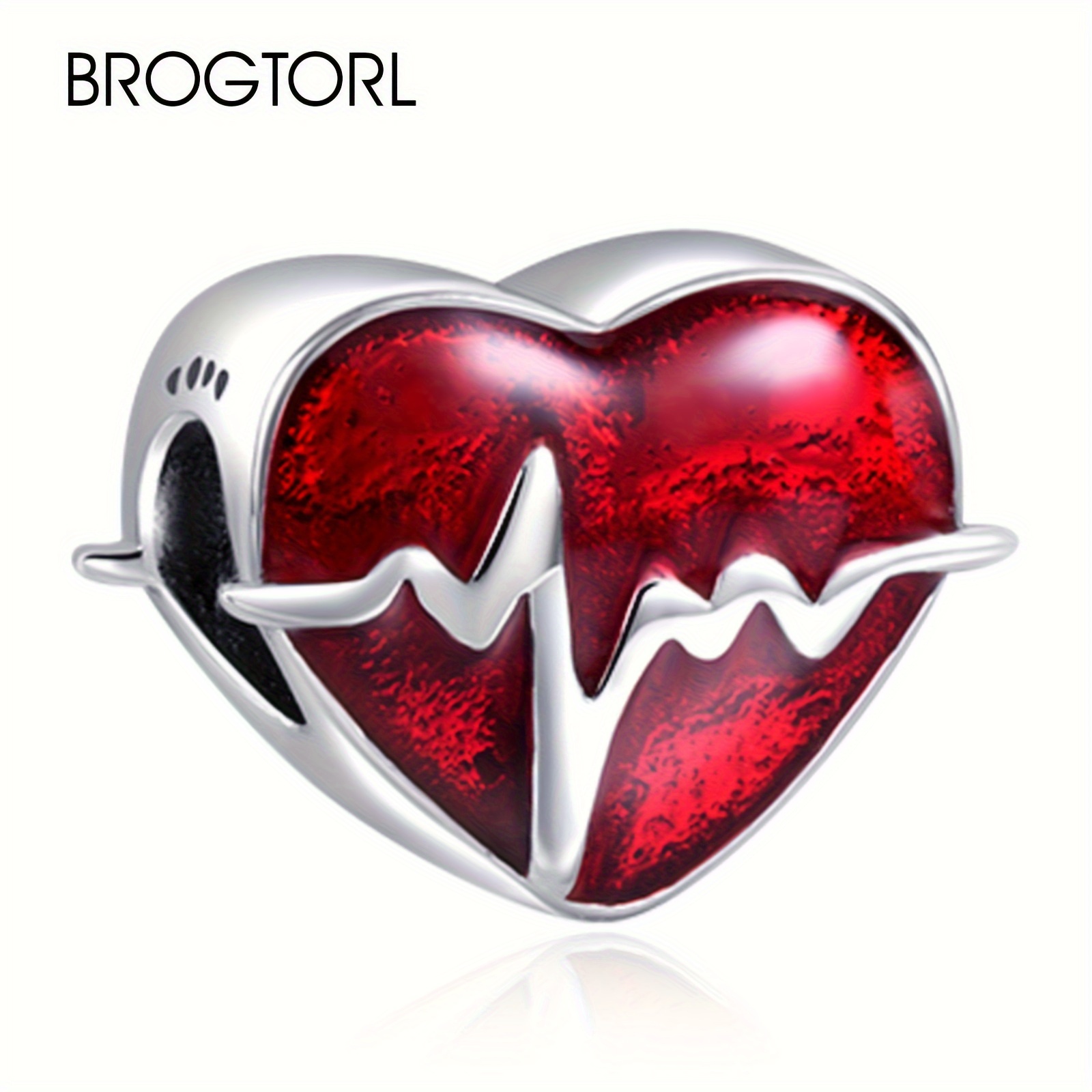 

Women's 925 Sterling Silver Diy Charm For Bracelet & Necklace Red Heartbeat Electrocardiogram Ecg Charm Cz Stone Fashion Diy Jewelry Making Pendant