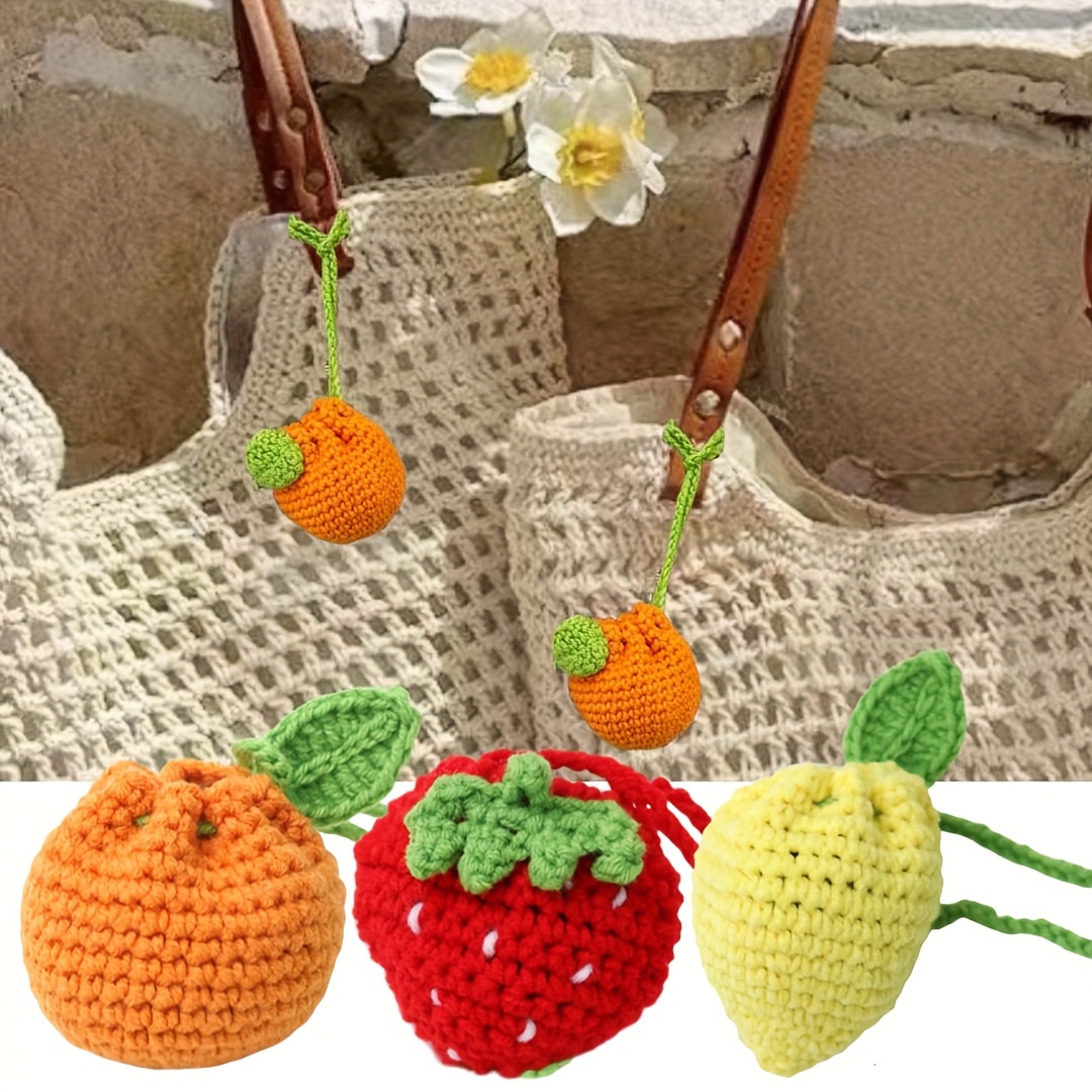 juego monederos mini tejidos frutas: bolsa ganchillo Temu Spain