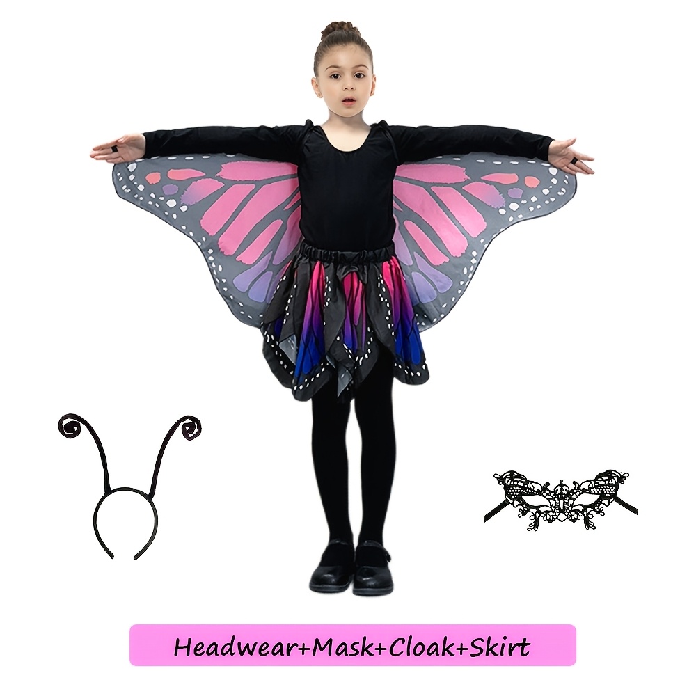 4pcs Girls Cape And Skirt Set With Mask And Headband, Perfect For Halloween Costume, Role Play, , Easter, School Performance, Masquerade, Birthday, Carnival Etc. Costume