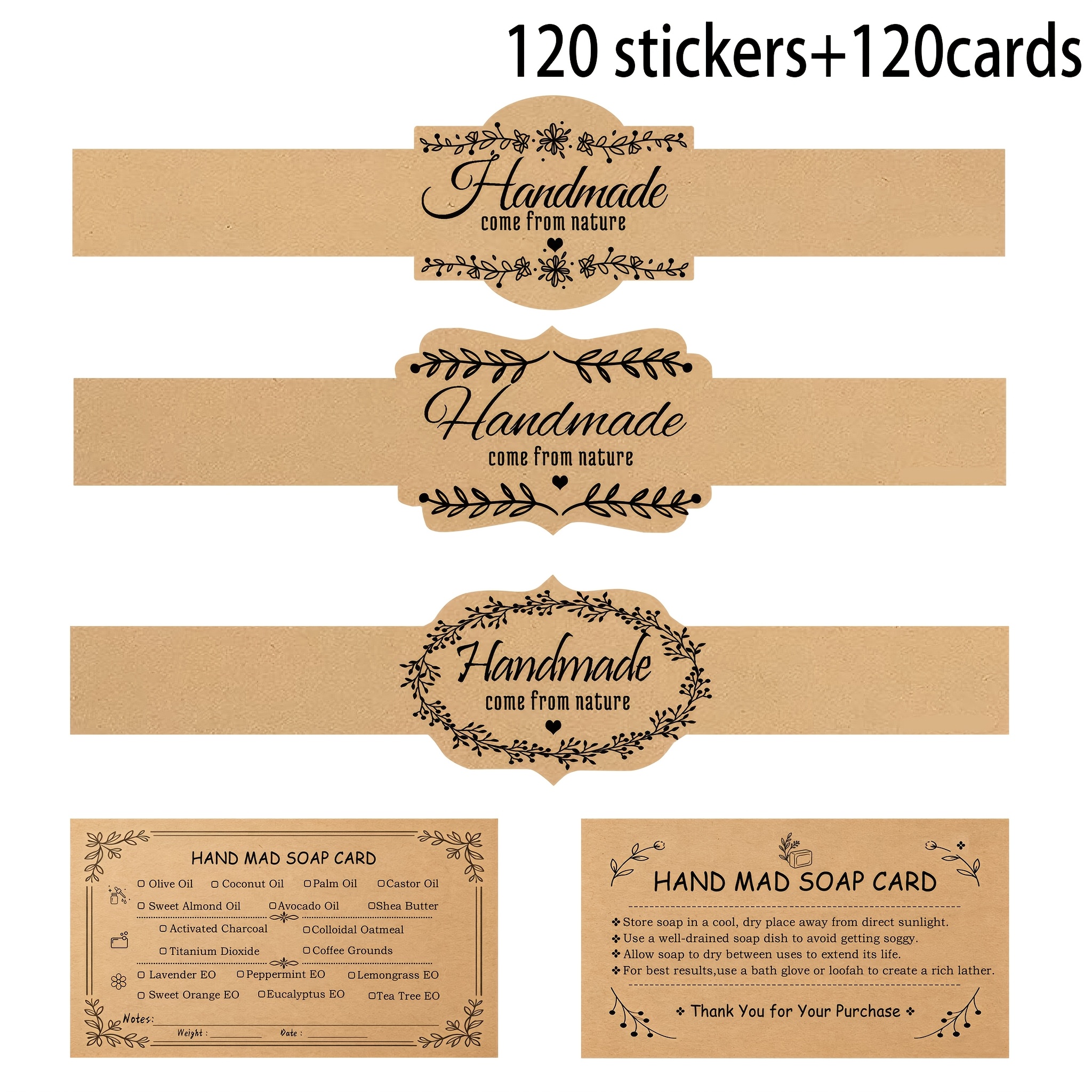 TEMU 120pcs Brown Soap Labels, 120pcs Handmade Soaps , Bar Card Instructions For Homemade Soap Packaging Supplies Wrap Tags