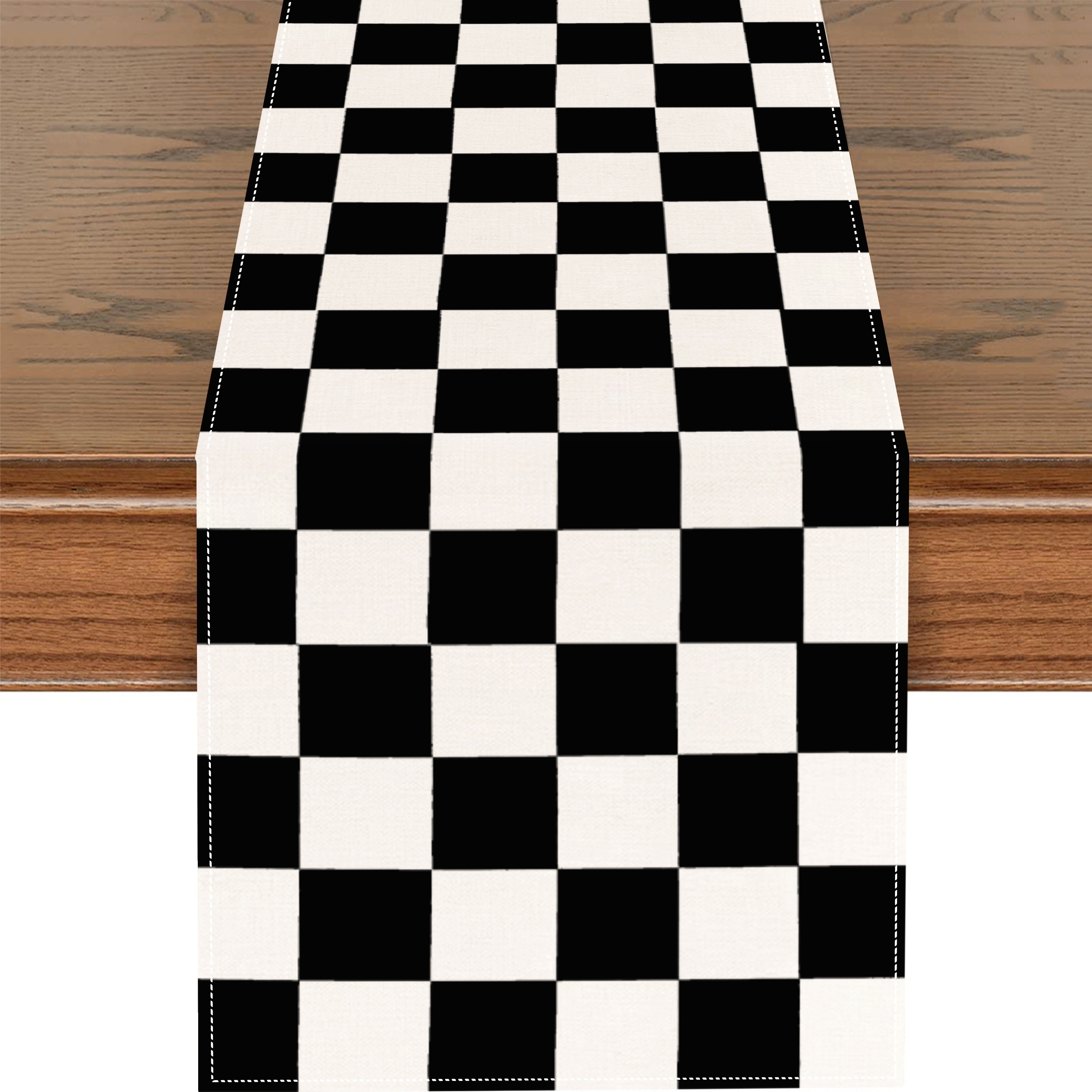 

1pc, Linen Table Runner, Black And White Checkered Design Table Runner, Classic Racing Car Theme Party Decoration, Farmhouse Kitchen & Dining Room Decor