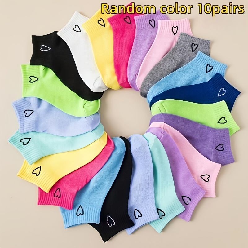 TEMU 10 Pairs Random Color Women's Valentine's Day Heart-shaped Pattern Mid-tube Socks - In Multiple Colors, Soft And Comfortable, Machine Washable,