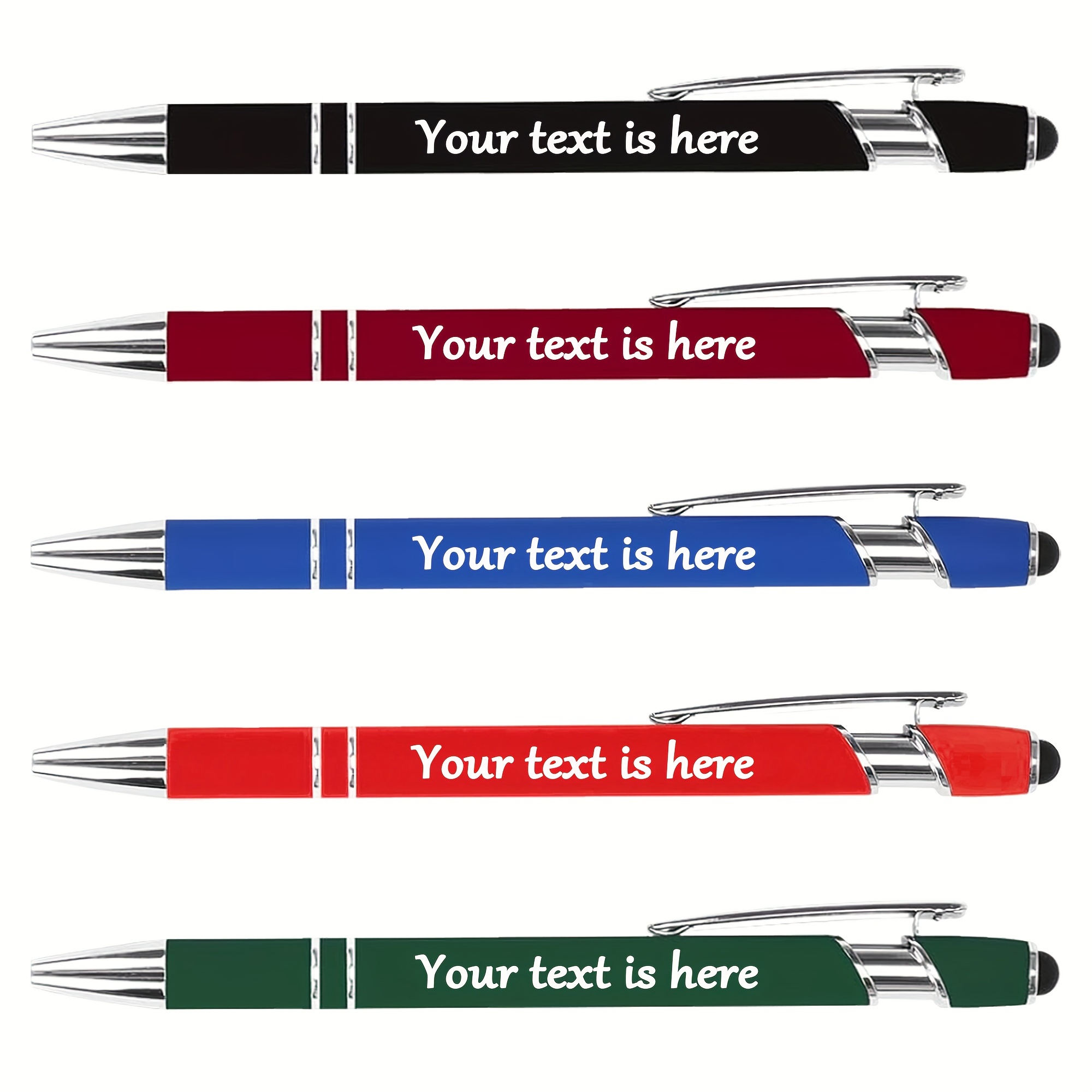 "custom" 5 Engravable Text Luxury Ballpoint Pens - Personalized Gifts For Men And Women, Black Ink, Metal Body, Multiple Colors (black, Red, Blue, Green), Ideal For Christmas, Father's Day, Birthdays