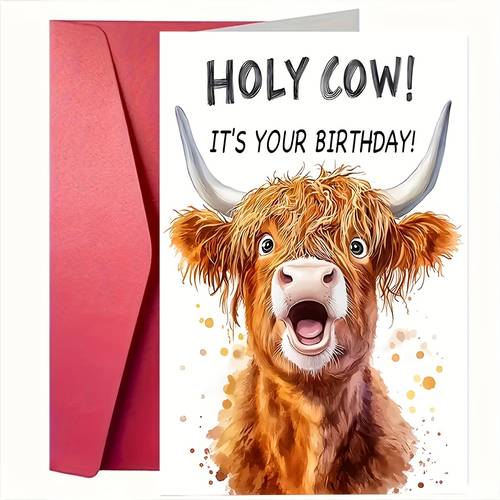 1 2 3pcs fun highland cow birthday card its animal print design perfect gift for colleagues or cattle lovers