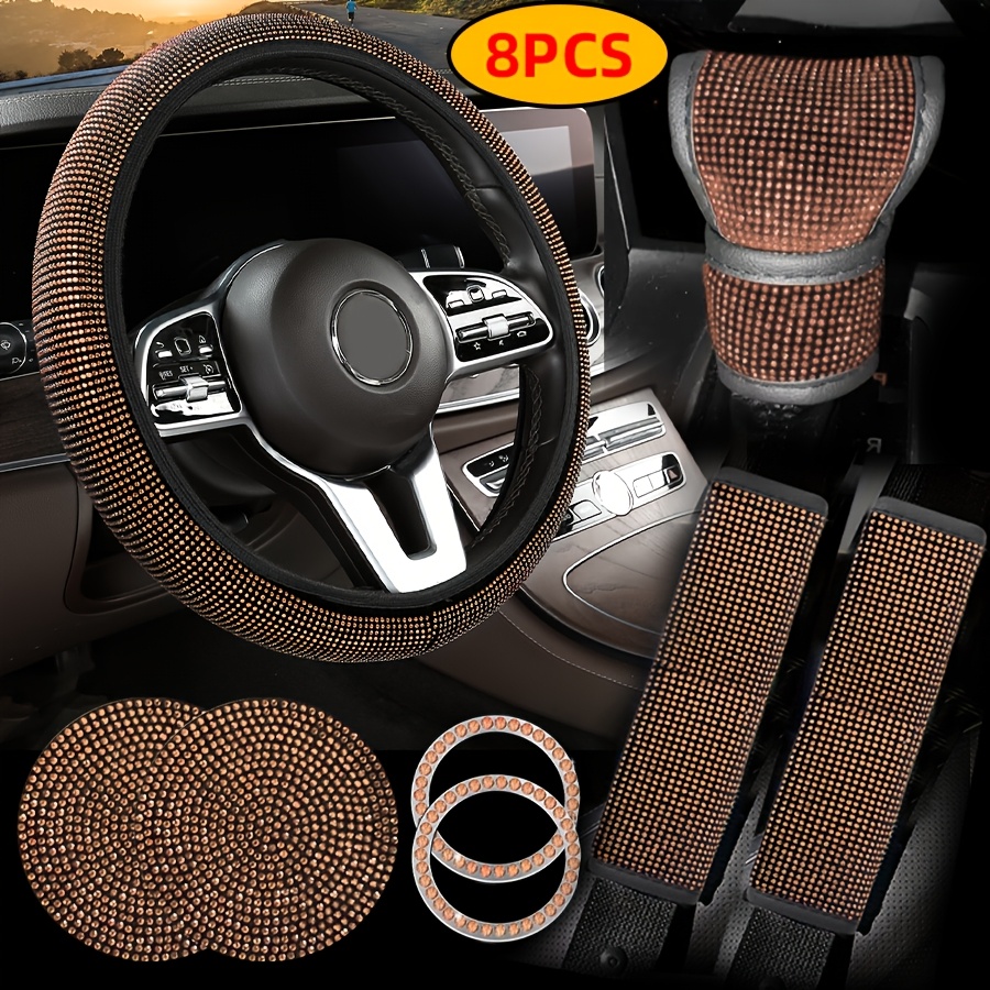 TEMU Shiny Artificial Rhinestone Car Interior Decoration 8pcs Set, Stylish Accessories For Your Vehicle, Vehicle Decor, Interior Embellishment, Shiny