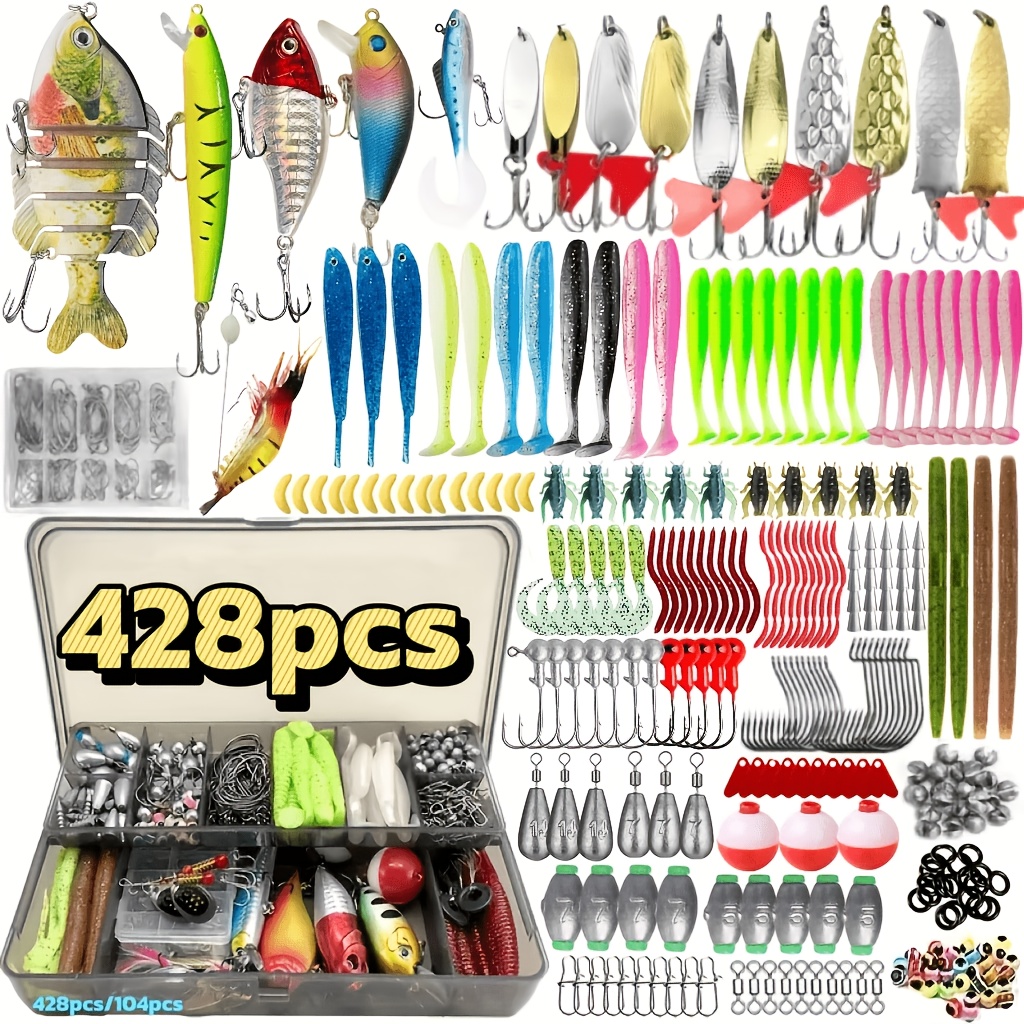 essential topwater lure set for beginner     hard baits t tail soft baits crankbaits bionic worms and   fishing accessories universal for   bodies 428 104 fishing kit complete fishing gear in a box