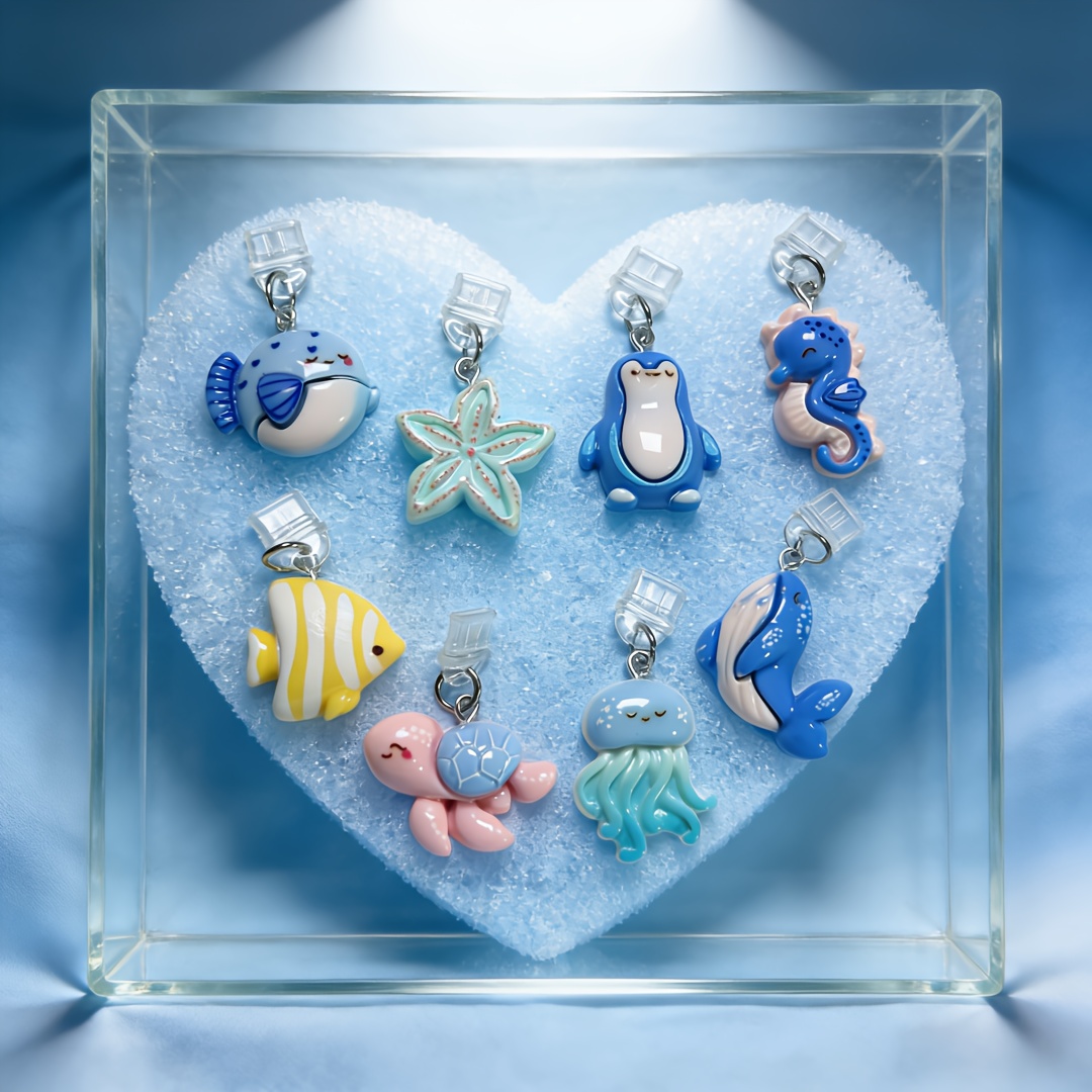 TEMU Random 4pcs Set Of Phone Dust Plugs - (starfish, Seahorse, Jellyfish, Little Fish, Penguin, Turtle) Cartoon Portable Decorative Phone Protector