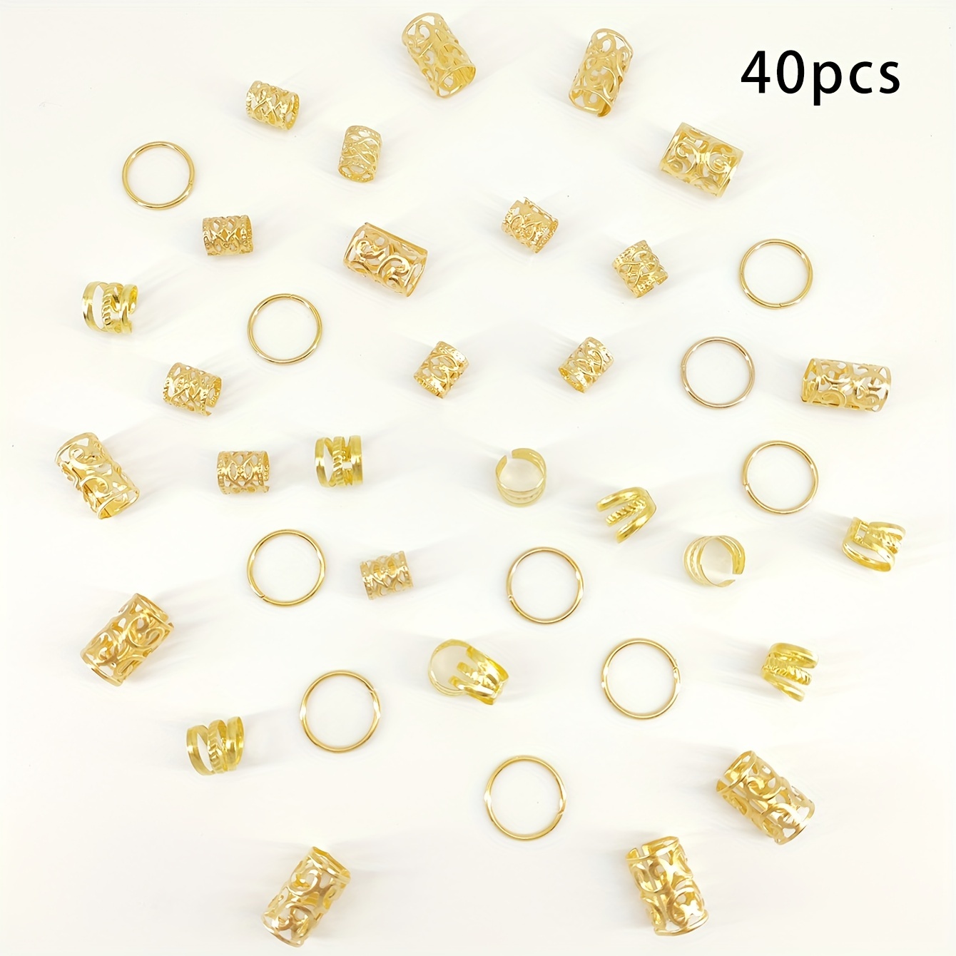 40pcs Alloy Loc Jewelry For Hair Braid Jewelry Additions For Women Metal Hair Rings Cuffs Clips For Dreadlock Hair Braids Jewelry Decorations