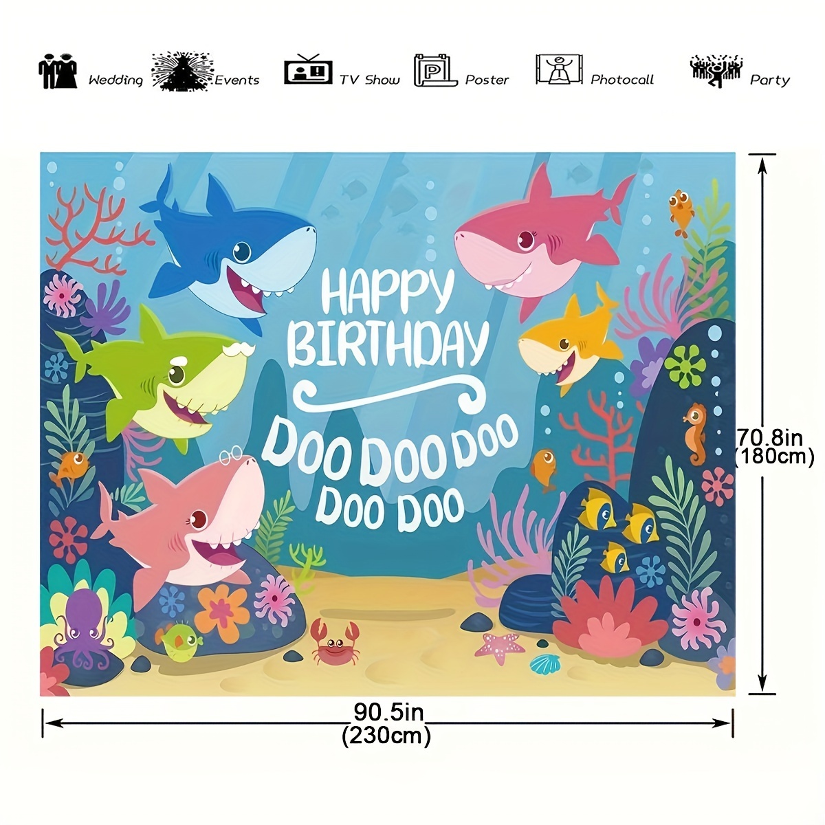 Backdrop Birthday Party Water Shark Family Banner - Temu
