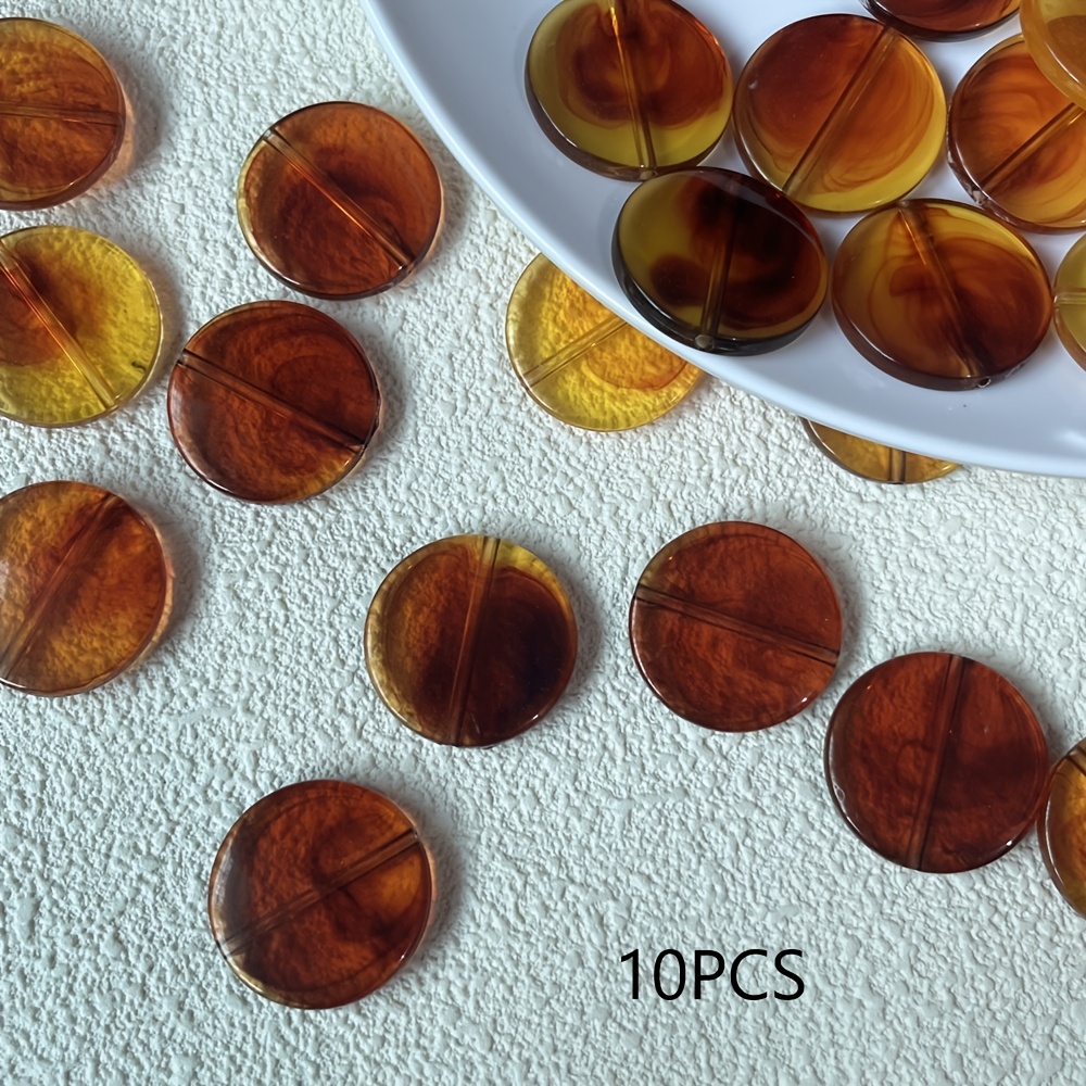 E-shop 10 Bernsteinfarbene 25mm Runde Flachpolierte Perlen für DIY-Schmuck, Halsketten Armbandaccessoires, Dekorative Perlen & Perlen-Sortimente