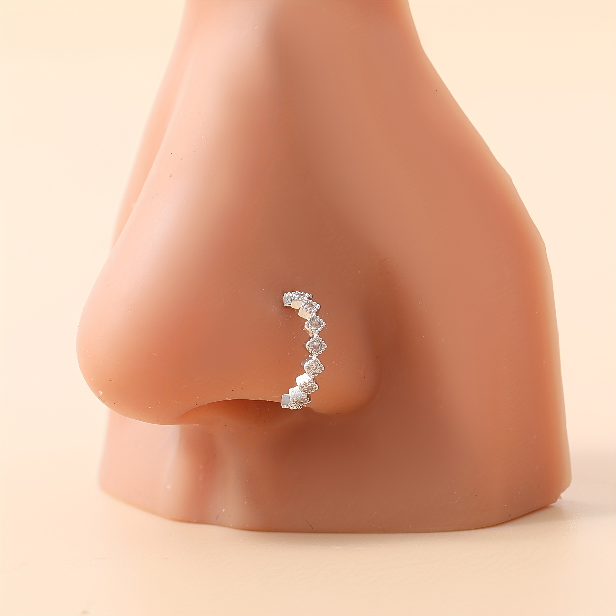 TEMU 1pc Elegant Retro Copper Inlaid Synthetic Zirconia Square Block Stitching Piercing Nose Ring Nose Stud Nose Jewelry Daily Wear Birthday Gift For
