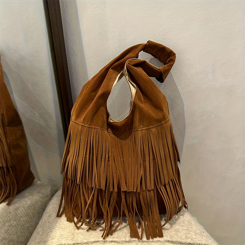 vintage suede fringe design handbag womens shoulder underarm