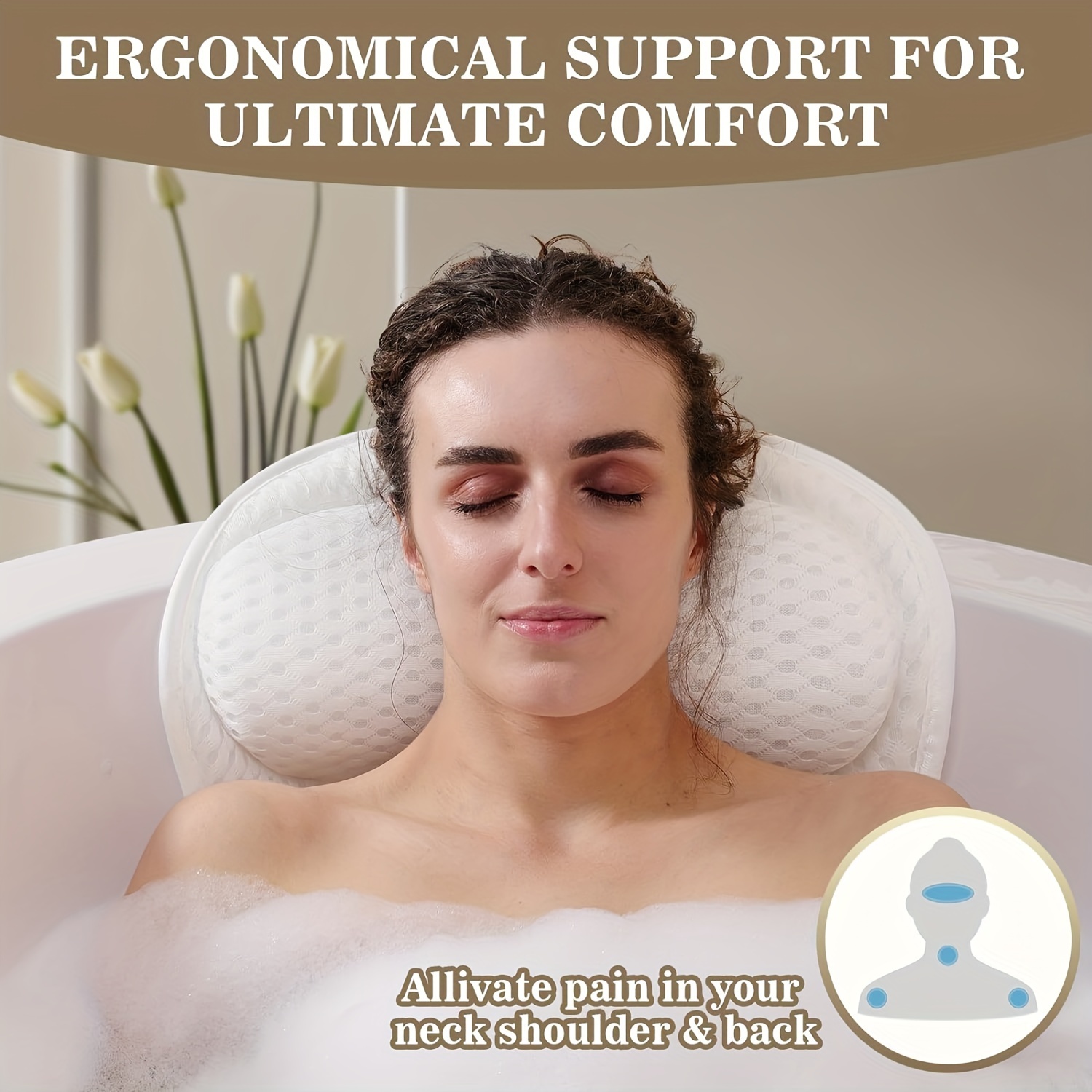 Symple Stuff Quick-dry Neck, Shoulder & Back Support Bath Pillow - Bathtub Spa Cushion