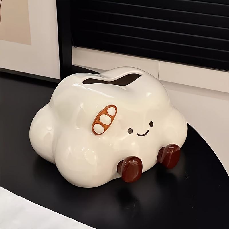 1pc cute cartoon cloud ceramic tissue box cream style   desktop tissue box light luxury high end tissue storage suitable for home decoration living room bedroom tissue storage desktop ornament bathroom tissue box gift Product details 7