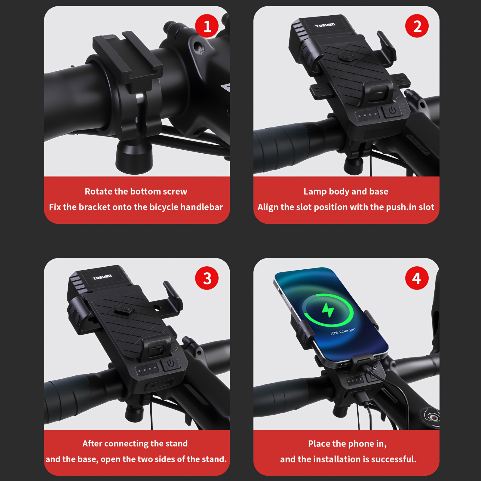 TOSUOD Mountain Bike Voorlichten met Hoorn, Draagbare Telefoonhouder, Oplaadbare Fietslicht, Fietsuitrusting, Fietslicht, Fietsaccessoire, Fietsaccessoire, Fietslicht Voor, Licht Voor Fiets, Fietsverlichting, Fietskoplamp, Fietsverlichting, Fietslamp, Voor Fietslamp, Fietsaccessoire Voor Fiets, Voor Fietslicht, Mountain Bike Accessoire, Voor Fietslicht, Krachtige Fietsverlichting