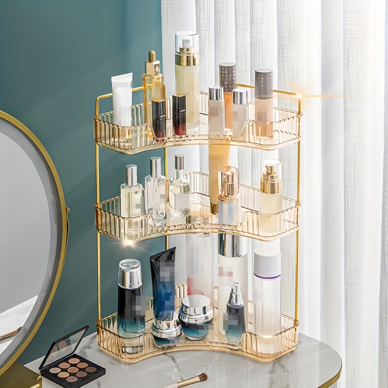 

1pc 3-tier Luxury Cosmetic Organizer, Triangular Vanity Storage Rack, Plastic Transparent Makeup & Lipstick Holder, For Bathroom & Dresser