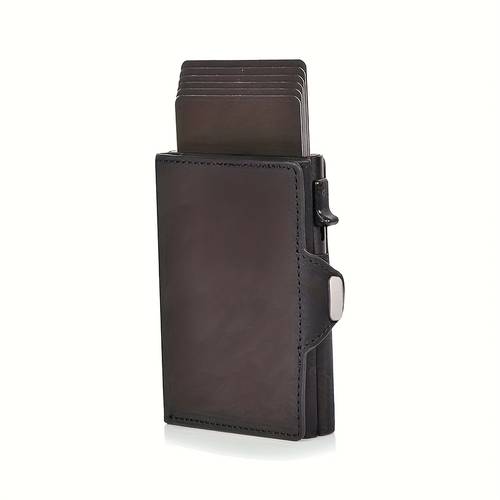 schlankes rfid-blockierendes echtes leder -up kreditkartenetui & geldbörse mit münzfach - vintage , kompaktes design für männer & frauen, kompakte lederhülle