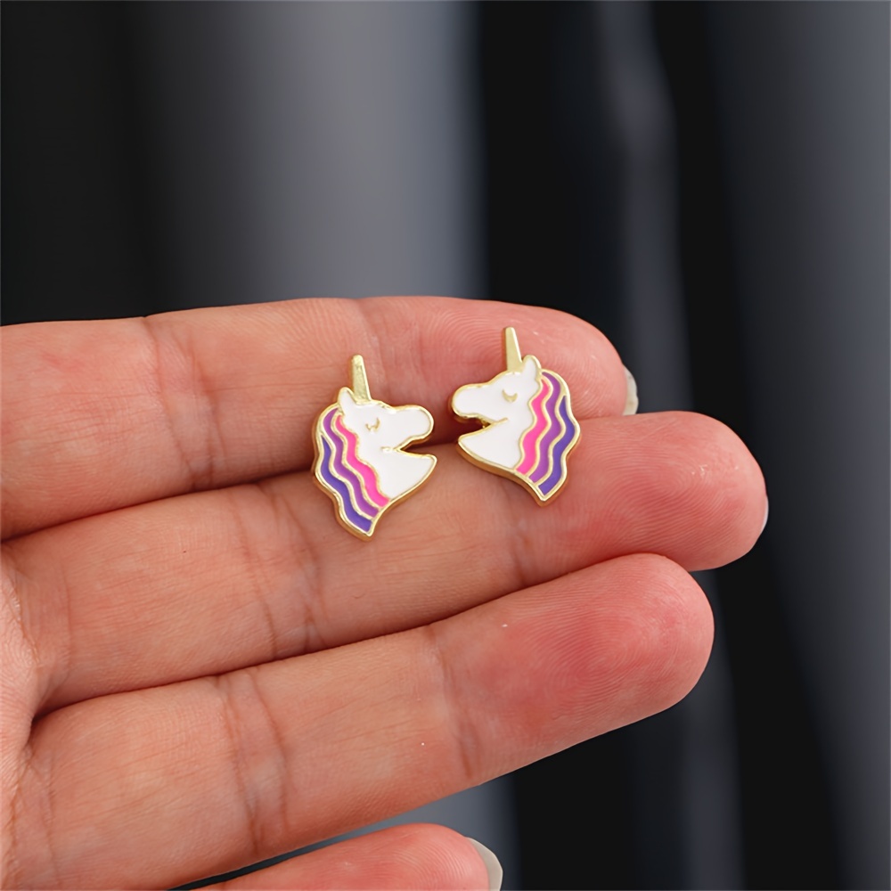 Image of Cute Unicorn Earrings Enamel Daily Jewelry Gift Fashion , Unihorn