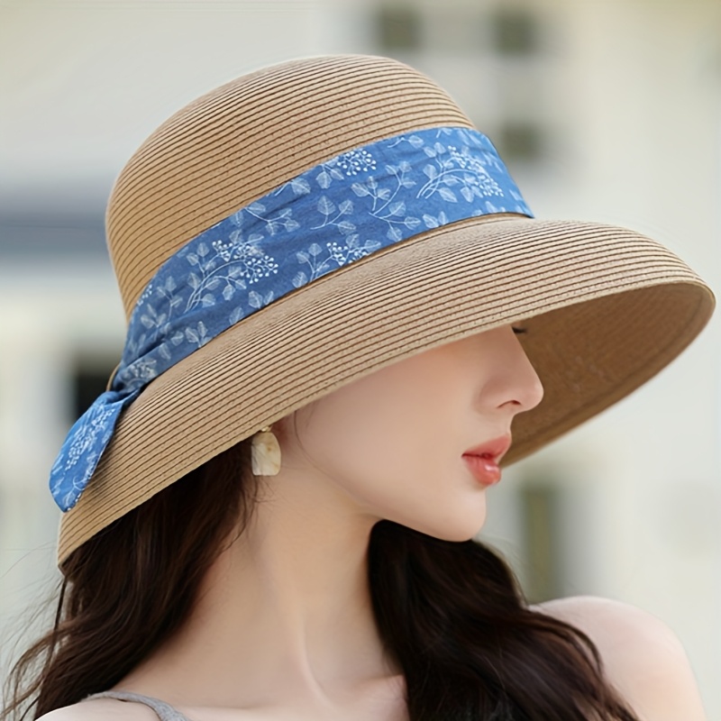 Pattern Womens Wide Brim Hat Women's Stylish Wide Brim Raffia Sun