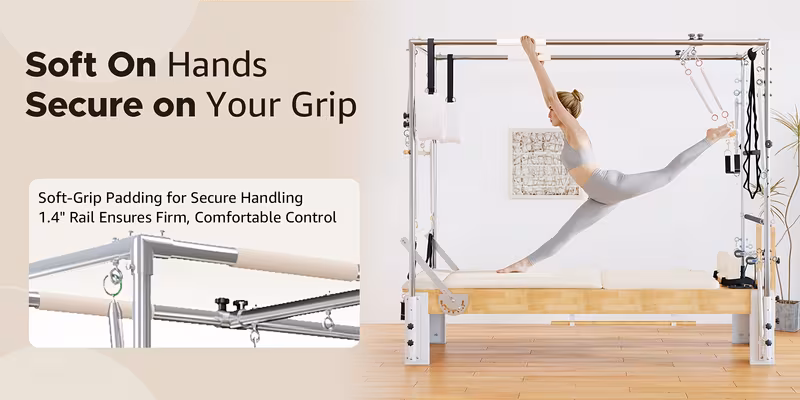 premium 3 in 1 wood pilates reformer with trapeze 800lb capacity home with jumpboard sitting box and complete set of additions Product details 1