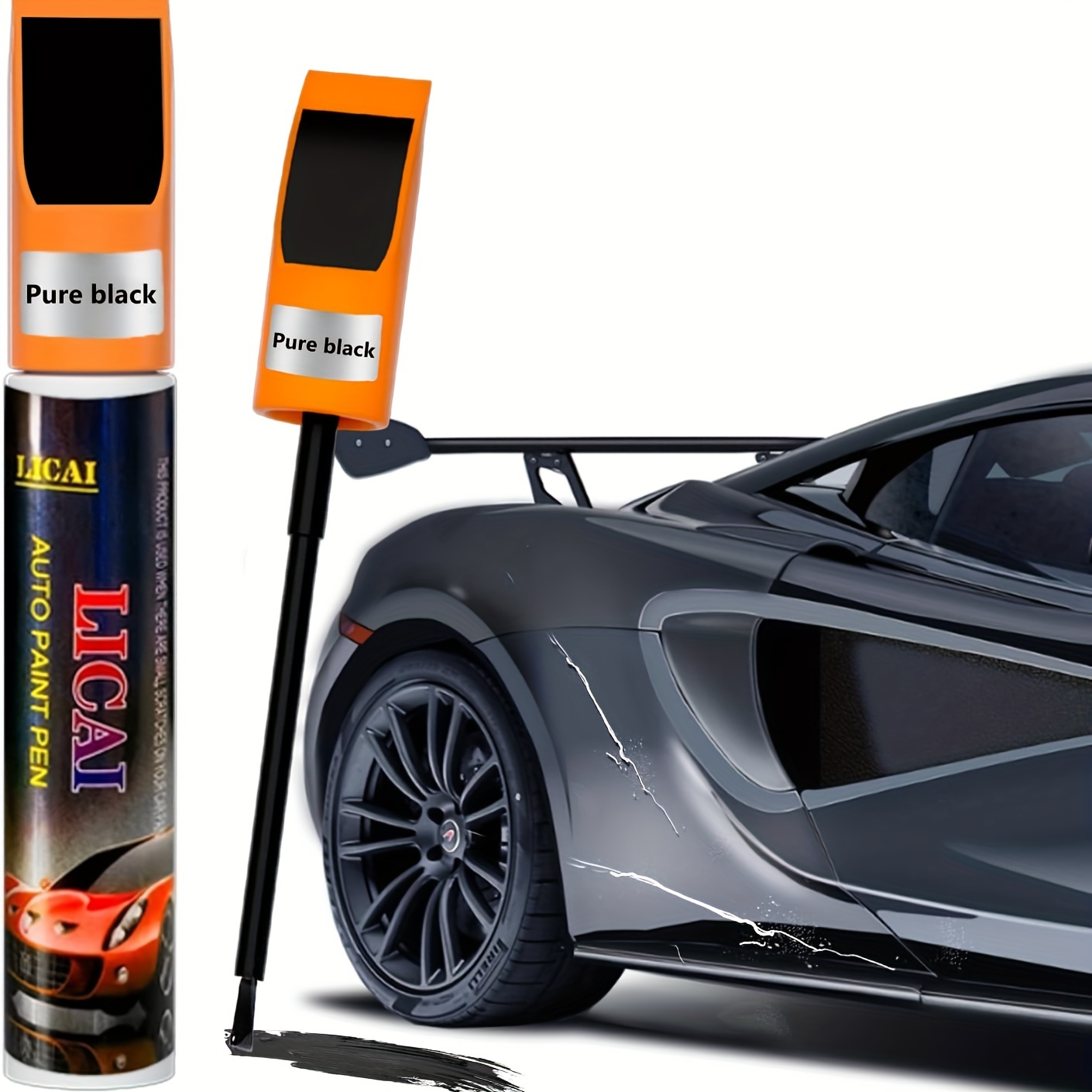 TEMU 1pc Car Paint Pen Touch Up Paint For Scratch Repair, 12ml Black Quick-dry Paint With Pen Tip & Brush, Pp Material For Automotive, Wheels, And Bicycle Fixes