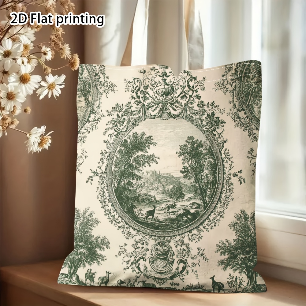 TEMU 1 pz, 2D Piatto, Stampato su Entrambi i Lati, Stampa Toile De , Verde su Sfondo con Fore, Adatta per Shopping, Design Divertente con Durevole,