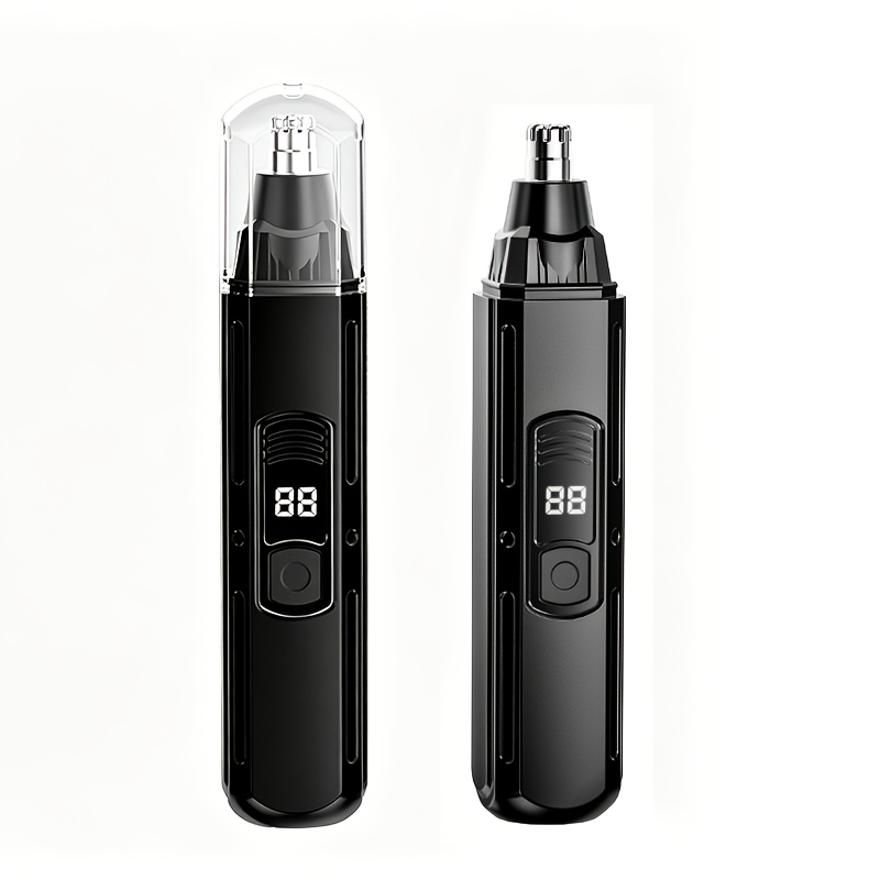 TEMU Nose Hair Trimmer - Usb Rechargeable, With Digital Display, Stainless Steel Blade Head, Durable Plastic Body, No-pull Design, Pain-free Eyebrow