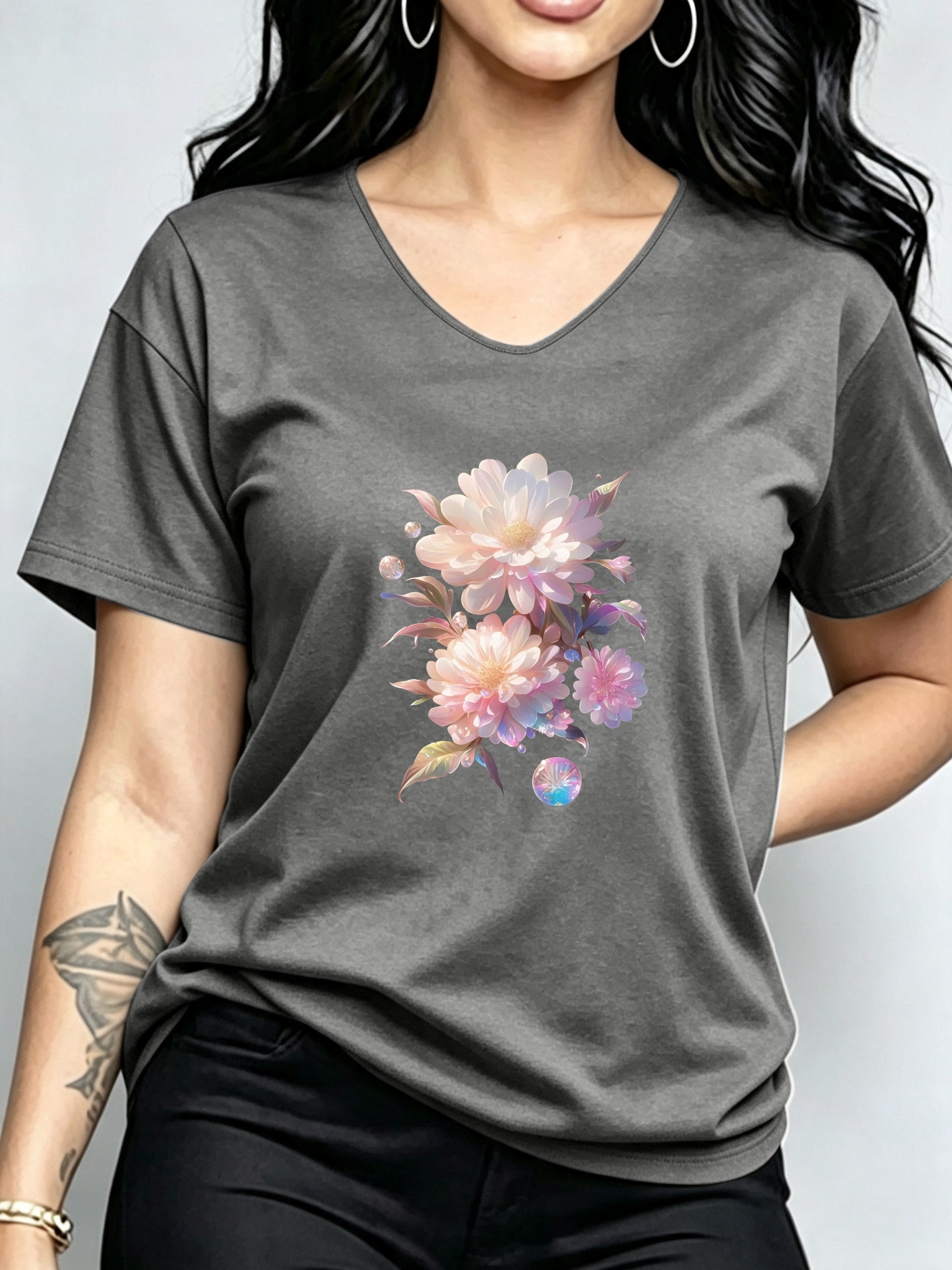 item picture womens fashion v neck casual t shirt elegant floral print loose v neck tee comfortable and   for daily wear
