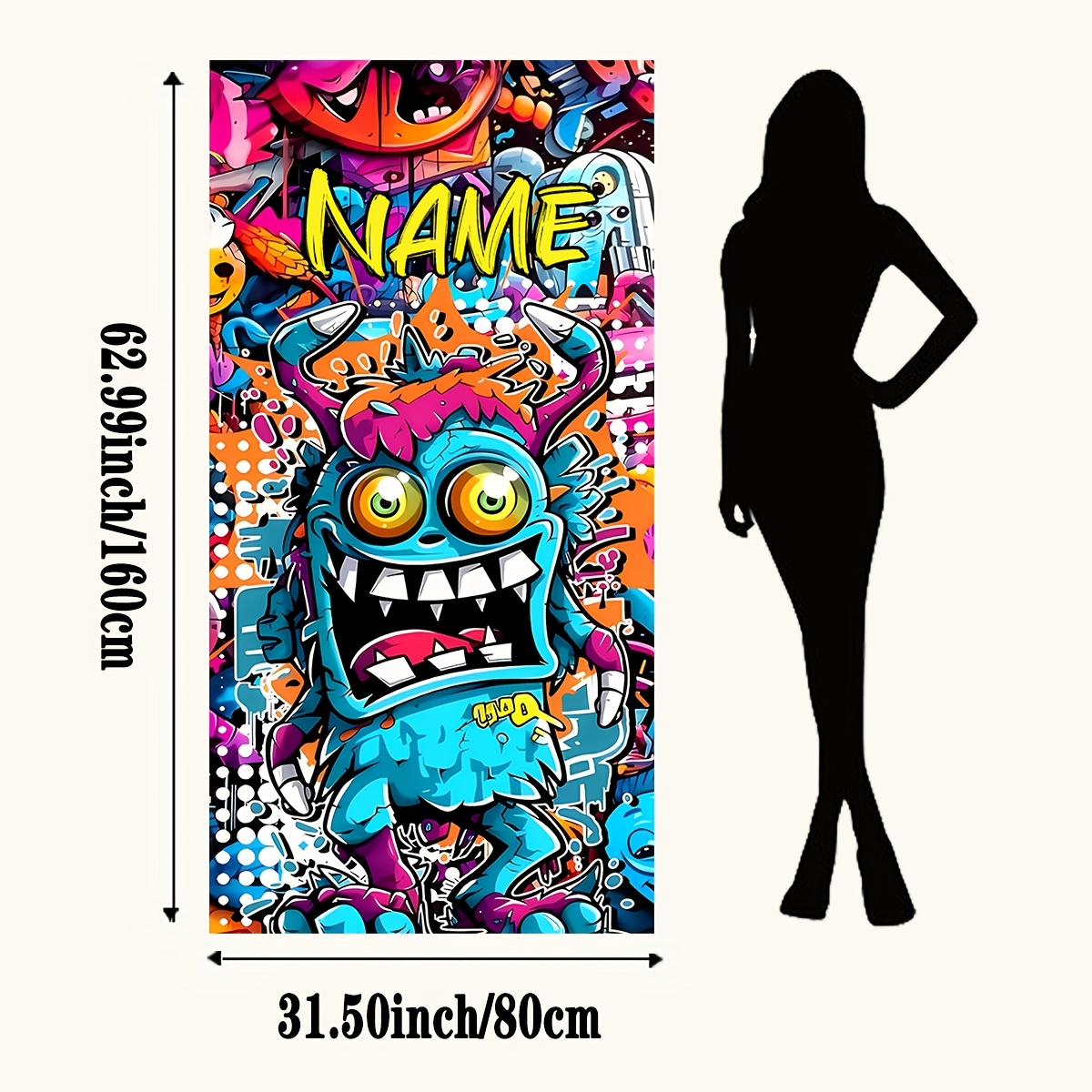 TEMU 1pc Custom Name Vibrant Graffiti-style Beach Towel - Quick-dry Microfiber, Super Soft & Breathable Large Towel With Colorful Cartoon For Beach,