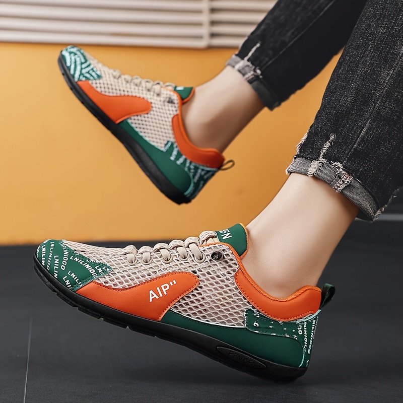 Men's Slip-On Casual Shoes - Breathable Mesh Upper, Non-Slip TPU Sole, Lightweight Sneakers for Gym, Office, Everyday - All-Season Comfort Shoes in Orange/Gray/Black & White - Ideal Gift for Men, Gym Footwear, Sporty Design, Comfortable Insole, Versatile Footwear, Office Professionals, Lowtop Design, Durable Construction, Supportive Footwear