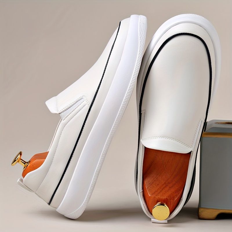 Men'S Plus Size Slip-On Loafers - Soft White Faux Upper, Non-Slip Rubber Sole, Black Stitching, Comfortable for Casual Attire & Vacation, Everyday Shoes | Neutral Shoe Look | Synthetic Cover Shoes, Dressy Shoes