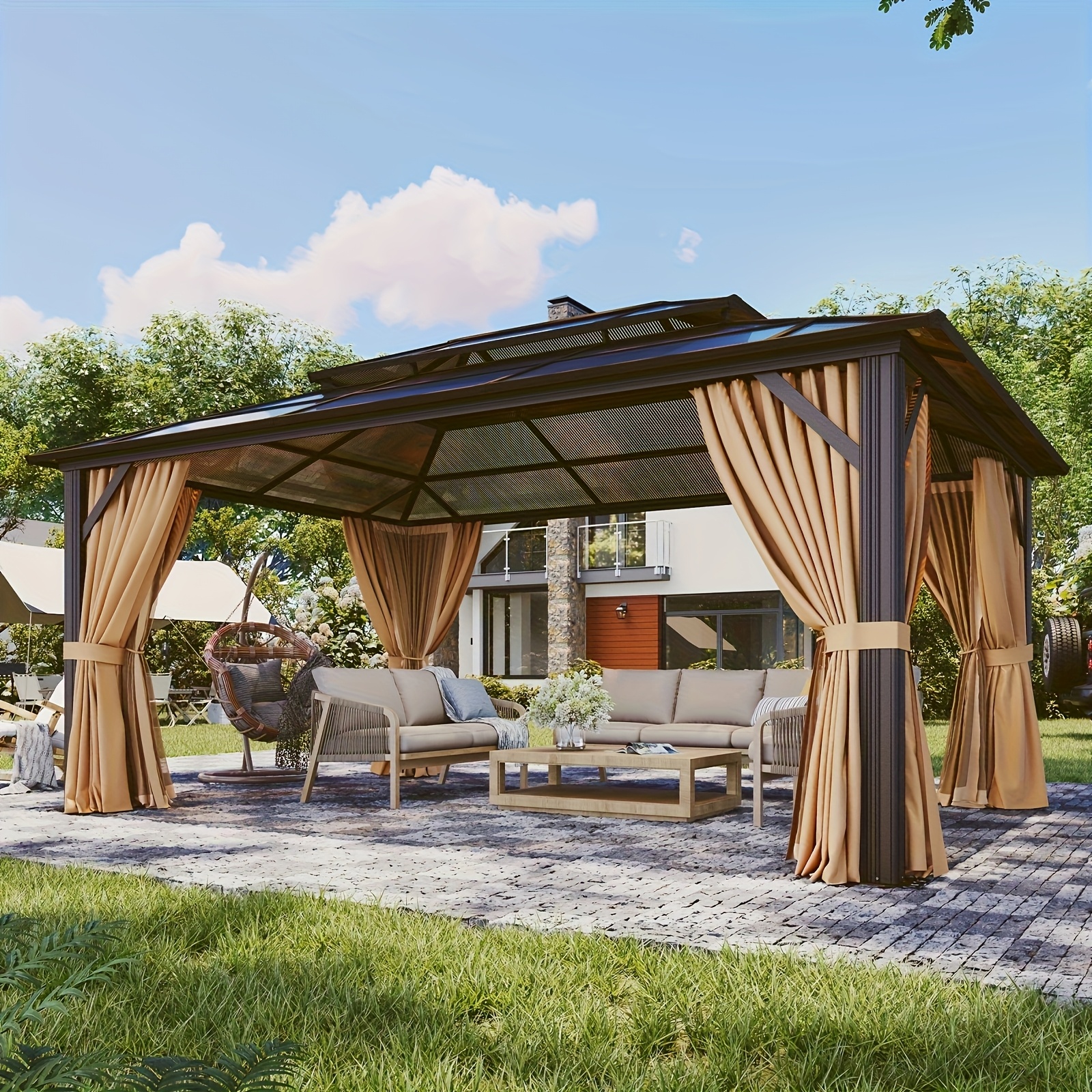 20x13 16x12 12x10   gazebo for patio outdoor aluminum gazebo with double roof curtains netting weather resistant permanent   backyard patio furniture for garden lawn deck brown gray