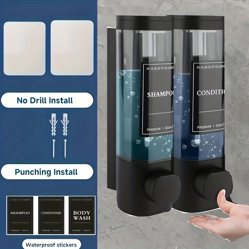 TEMU Wall-mounted Reusable Multi-functional Soap Dispenser Bathroom Gel Essential Space-saving Design Easy Refill Solution Perfect For Bathroom