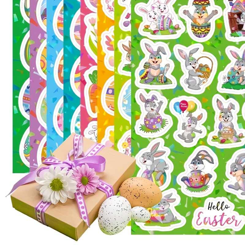 

8 Sheets/160pcs, Easter Sticker With A Shiny Laser For Craft Gifts And Diy Decorations For Eggs And Rabbits.