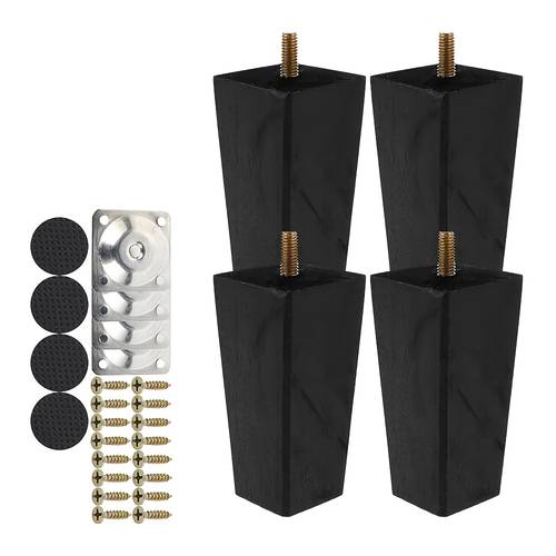 4pcs set 4inch black square wooden furniture legs solid wood sofa legs furniture feet replacement legs suitable for sofa cabinets bedside tables chairs etc