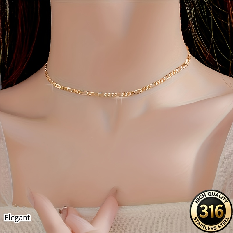 316L Stainless Steel Golden Plated Figaro Chain Necklace