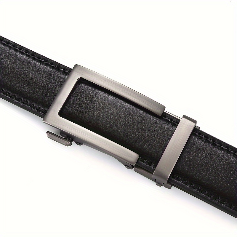 Men's Sleek Gray Leather Belt with Automatic Buckle