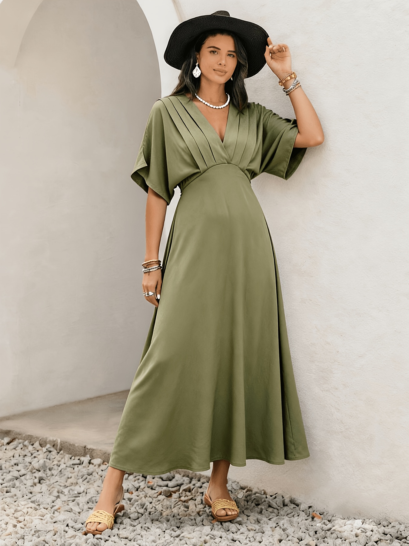 slim fit dress slacks Forest Green Flutter Sleeve Mini Dress - Casual Dresses