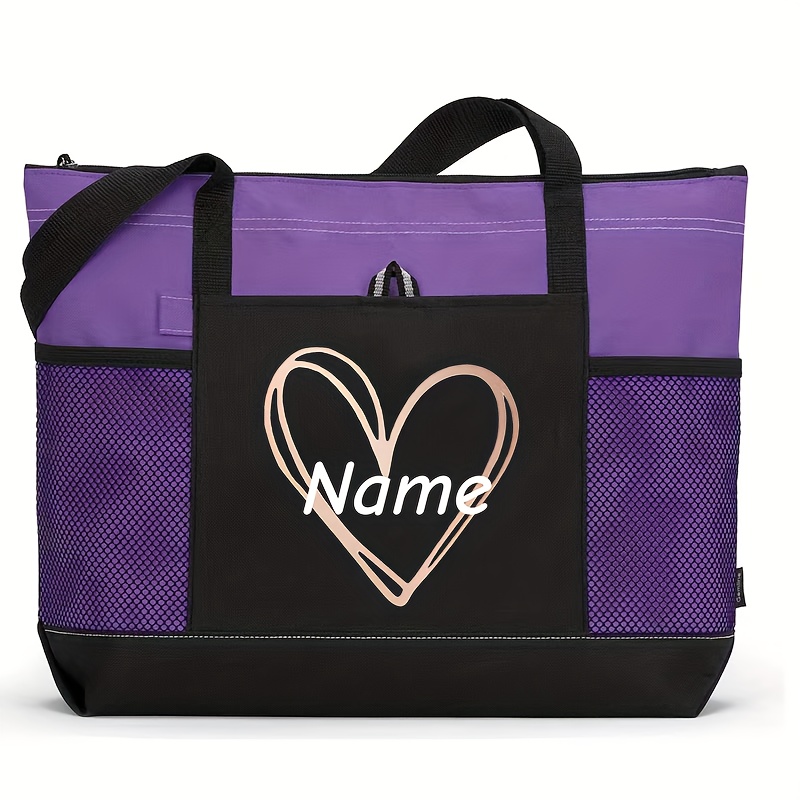TEMU 1 Customizable Tote Bag - Personalized Name/text Design, Foldable Large Capacity Lightweight Nylon Shoulder Bag, Suitable For Women's Wedding