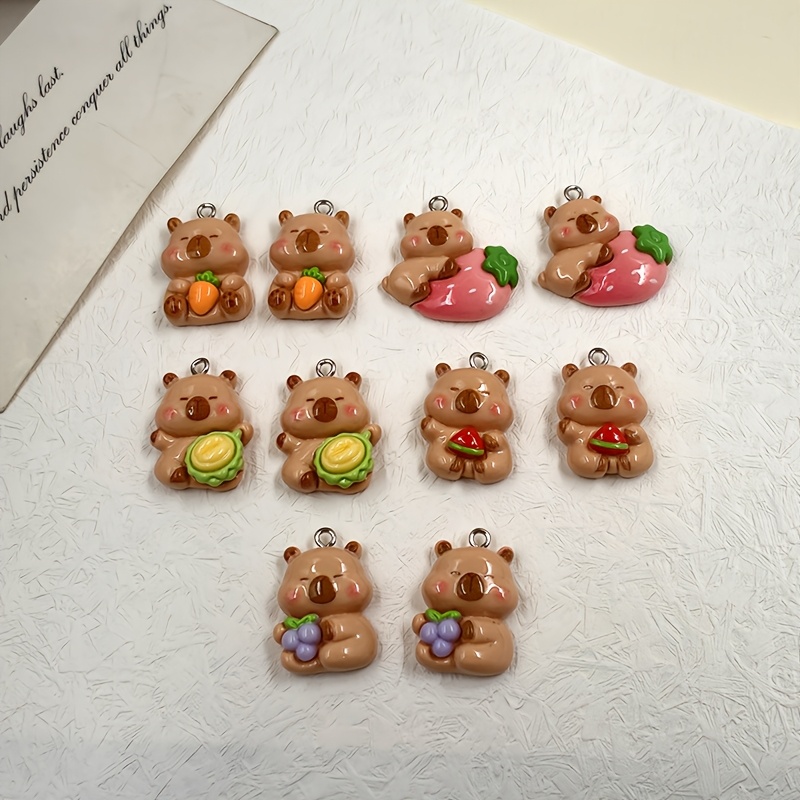 2d Flat, 10pcs Pattern Random Send Capybara Resin Floating Charms Kawaii Simulated Fruit Grape Pendant Flatback For Jewelry Making Findings Diy Earrings