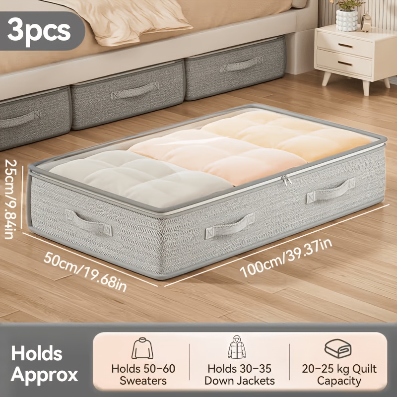 TEMU 3 organizadores y armarios plegables para debajo de la cama, bolsas de almacenamiento para mantas, faldas, edredones, almohadas, ropa, con