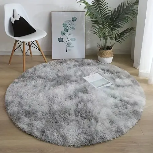 1pc Round * Floor Mat - Non-Slip Machine Washable Fluffy Mat, 100% Polyester, Light Grey & Black Grey, 31.4/47.2/62.9 Inch for Bedroom & Living Room Home Decor, Mat for Living Room
