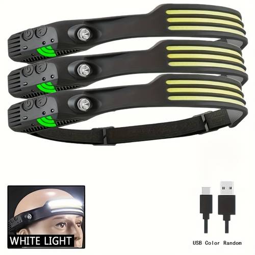 ip44 rechargeable cob 1 5 pack multi purpose headlight with 3 light strips battery powered with lithium battery usb cable