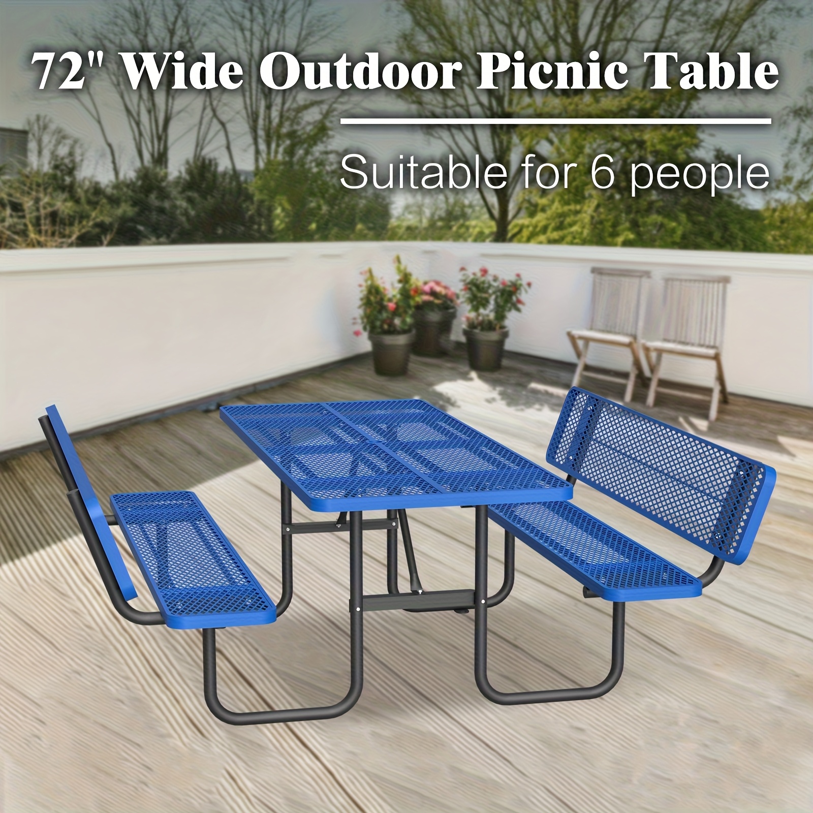 6-Person Outdoor Round Iron Picnic Table with Built-in Bench and Umbrella Hole, Suitable for Gardens, Courtyards, Patios, Lawns, Etc.