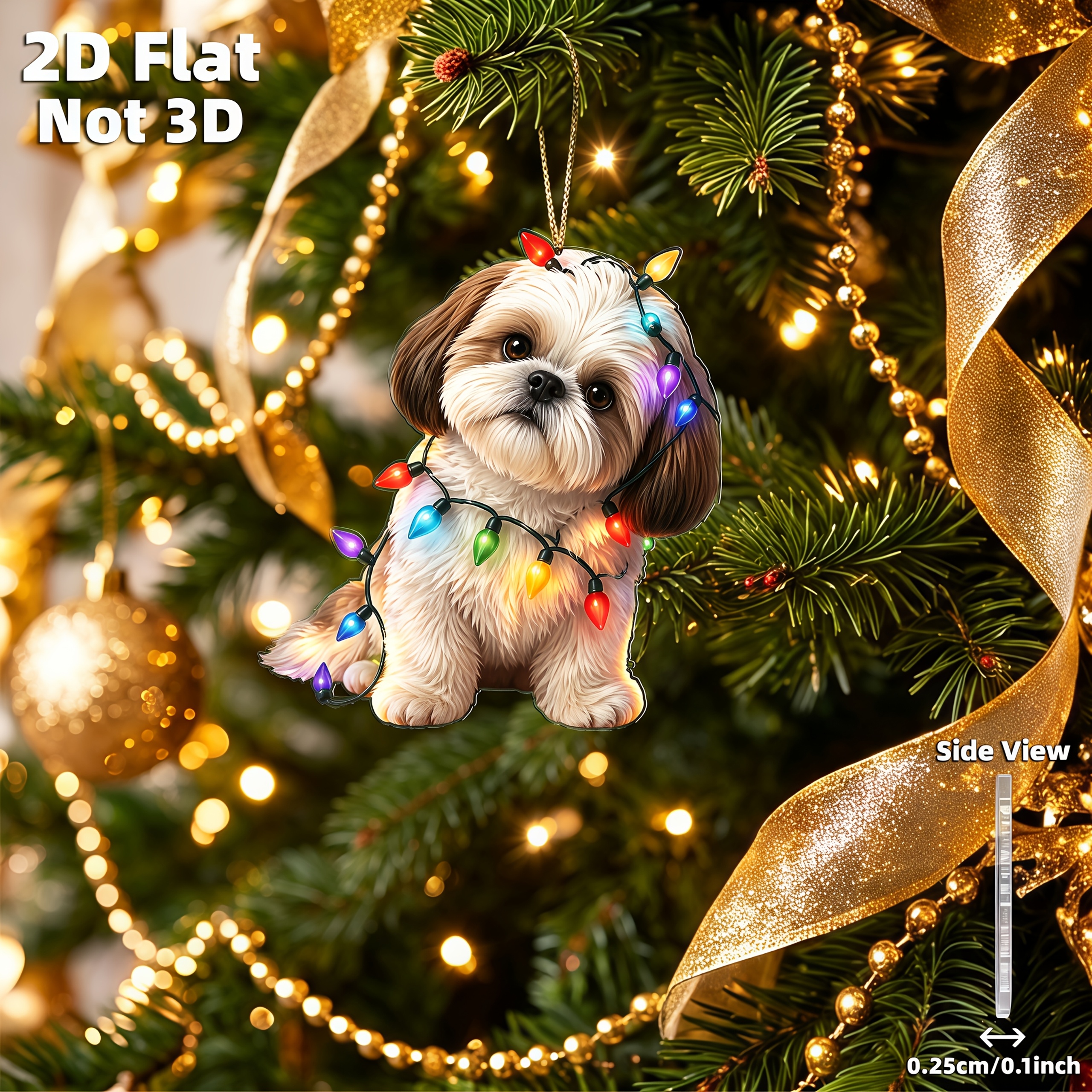 TEMU 2d Flat Christmas Shih Tzu Acrylic Ornament Christmas Tree Hanging Decor Car Rearview Mirror Charm Backpack Bag Pendant Unisex Gift