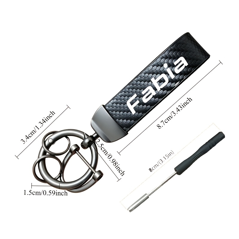 TEMU 1pc Carbon Fiber Texture Car Key Chain, Faux Leather And Gun-gray Metal Parts, With Rotatable Universal Ring And D-shaped Hook, Compatible With