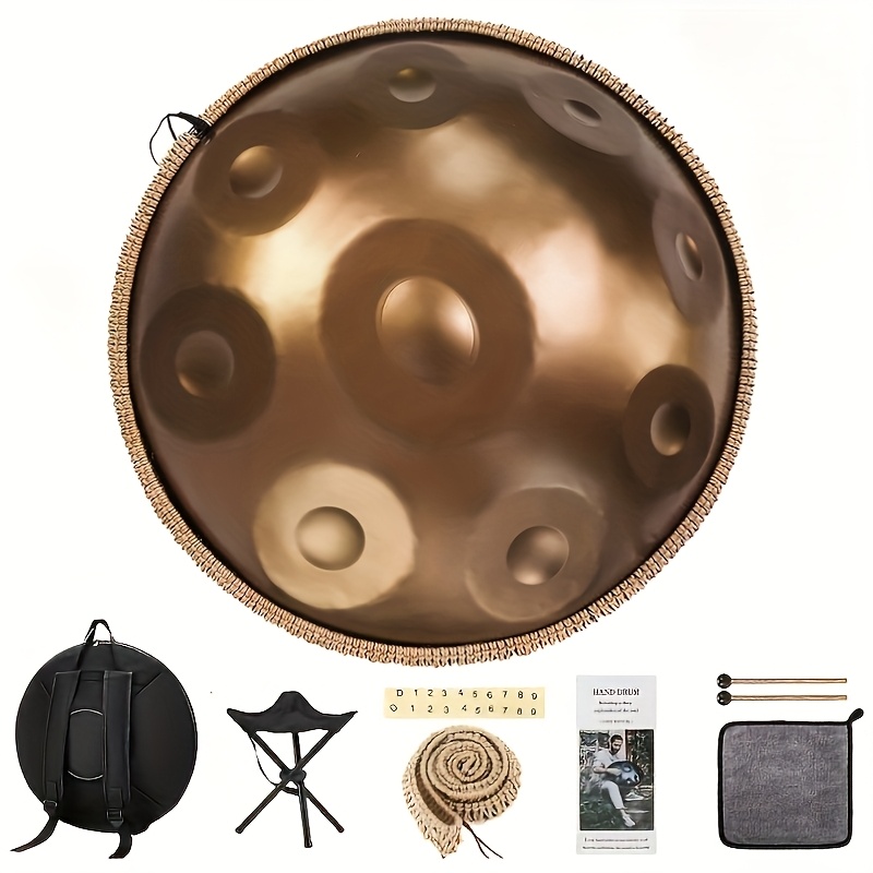 PWTOOL Handpan Drum, Handpan Drums For Adults, 18-Inch 9-Notes G Minor Kurd Handpan, Handpan Instrument With Soft Handpan Bag, 2 Handpan Mallets Handpan Stand Dus