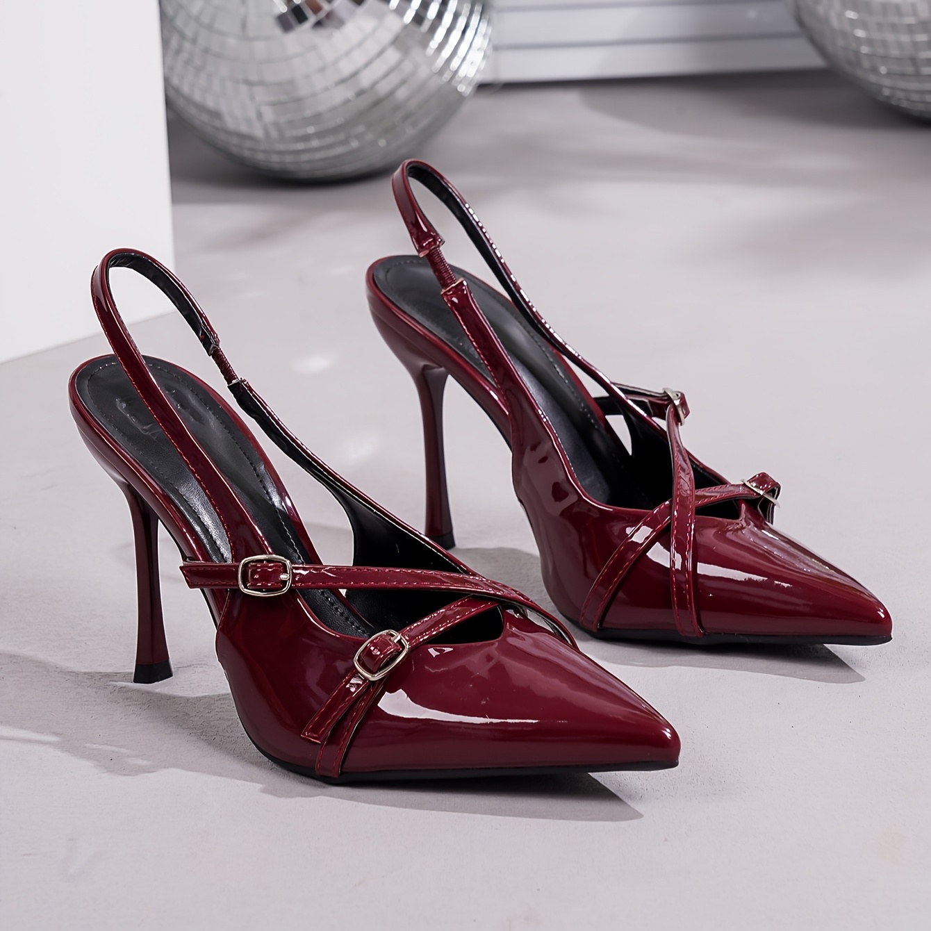 elegant wine red patent high heels for women pointed toe stiletto heels with double   straps sexy open   for parties and dates sleek stiletto heels sleek dress shoes