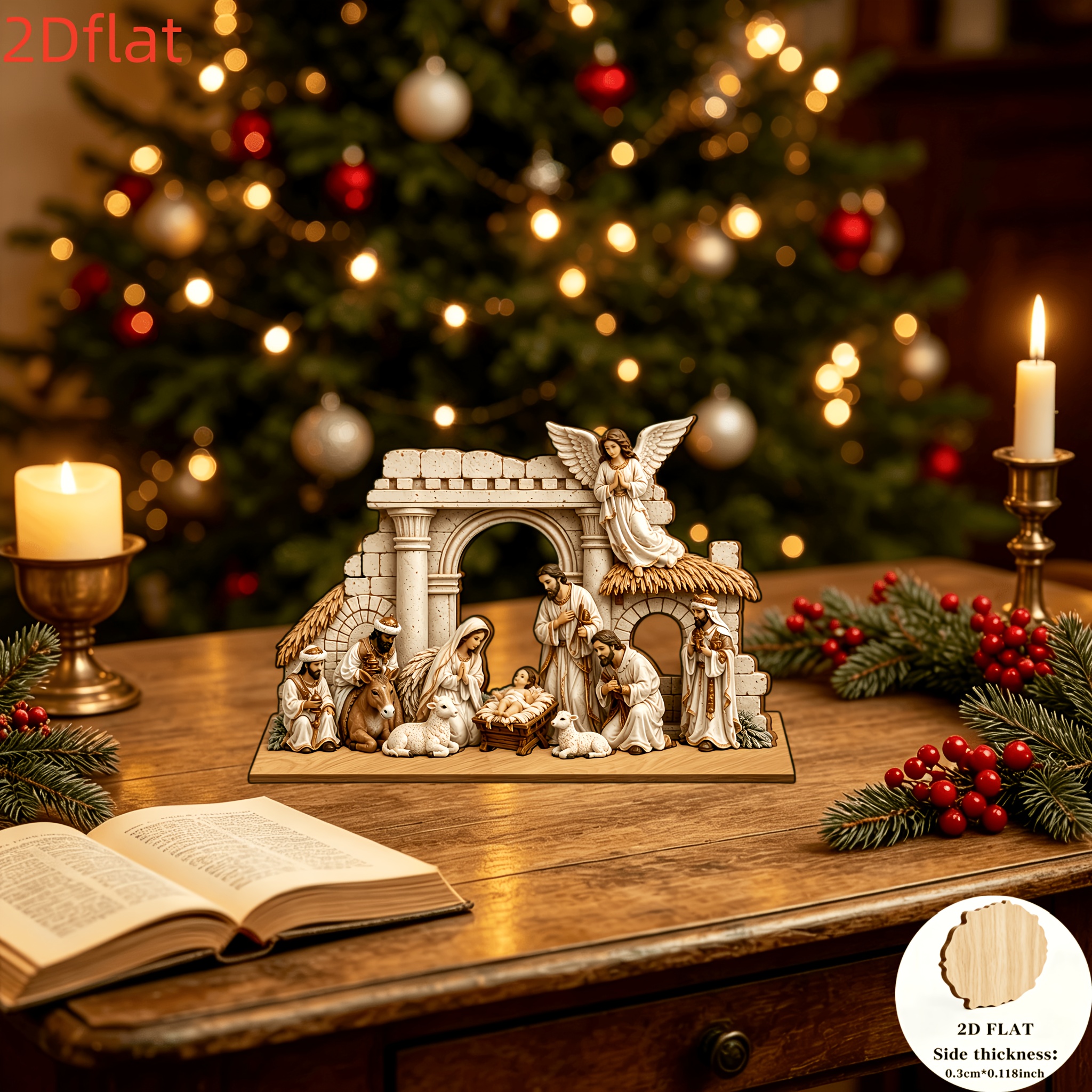 TEMU Targa decorativa natalizia in legno 2D piatta, , Vigilia di Natale, decorazione per feste, regalo per le vacanze, scrivania, ufficio, ornamenti