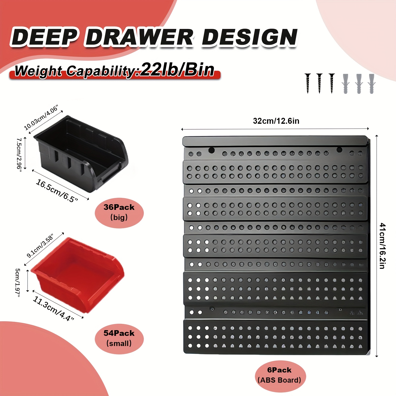 90Pcs Adjustable Wall-Mount Plastic Storage Bins | Garage Tool Organizer | Organize Screws/Bolts/Nuts & Small Parts For Home/Shop/Garage